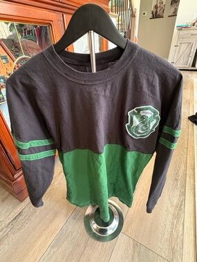 Slytherin Colorblock Long-Sleeve Kids Tee in Black & Green